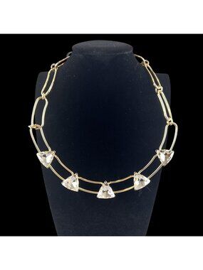 Open Edit Gold Tone Collar Necklace Clear Triangle Stone Adjustable Length NWT